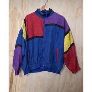 Vintage 90s Pan Asia Jacket Womens Large Multicolor Colorblock Windbreaker Zip